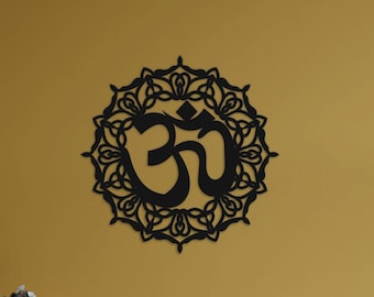 Om Symbol With Eastern Motifs Wall Art | Yoga Ohm Logo Wall Decor | Meditation Studio Wooden Hangings | Hindu Iconography | Namaste Signs