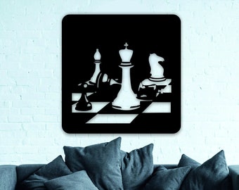 Chess Board Game Decor | Chess Pieces Wooden Sign | Chess Pieces Wall Art | Game Room Design | CheckMate Hanging | Gift For Him | Chess Gift