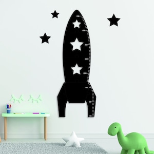 Puzzle Growth Chart for Kids (cm) Wooden Height Chart Ruler | Space Theme Nursery Wall Decor | Rocket and Stars | Christmas Gift | Baby Room