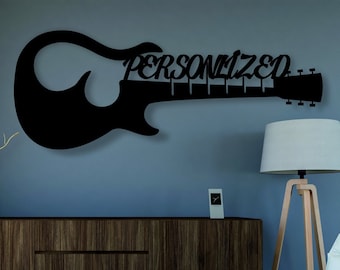 Personalisierte E-Gitarre | Kundenspezifische Dekoration aus Holz | Kunst Wandbehang | Geometrisches Geschenk für Musik Liebhaber / Gitarrist / Musiker