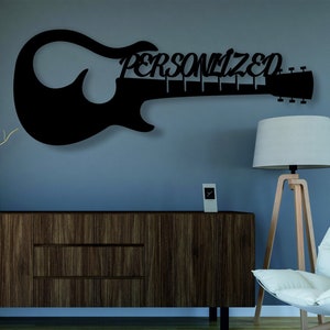Personalisierte E-Gitarre | Kundenspezifische Dekoration aus Holz | Kunst Wandbehang | Geometrisches Geschenk für Musik Liebhaber / Gitarrist / Musiker