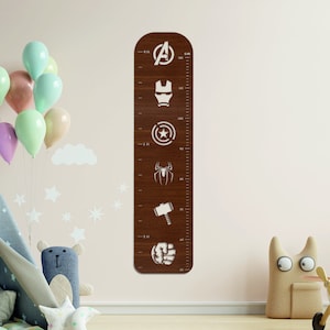 Avengers Logos Puzzle Wachstumstabelle für Kinder -Cm und Ft- Aus Holz | Superhelden Messlatte Lineal | Kinderzimmer Wand Dekor | Weihnachten Kinder Geschenk