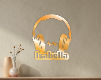 Personalisierte DJ Kopfhörer | Sound Studio DJ Kopfhörer Namensschild | Wandkunst für Musikliebhaber | Geschenk für Musiker