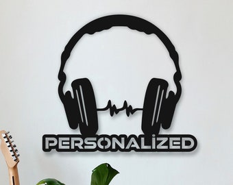 Personalisierte Kopfhörer | Benutzerdefinierte Kopfhörer | Sound Studio DJ Club Namensschild | Musik Liebe Wand Kunst | Holzdekor | Geburtstags Geschenk für Musiker