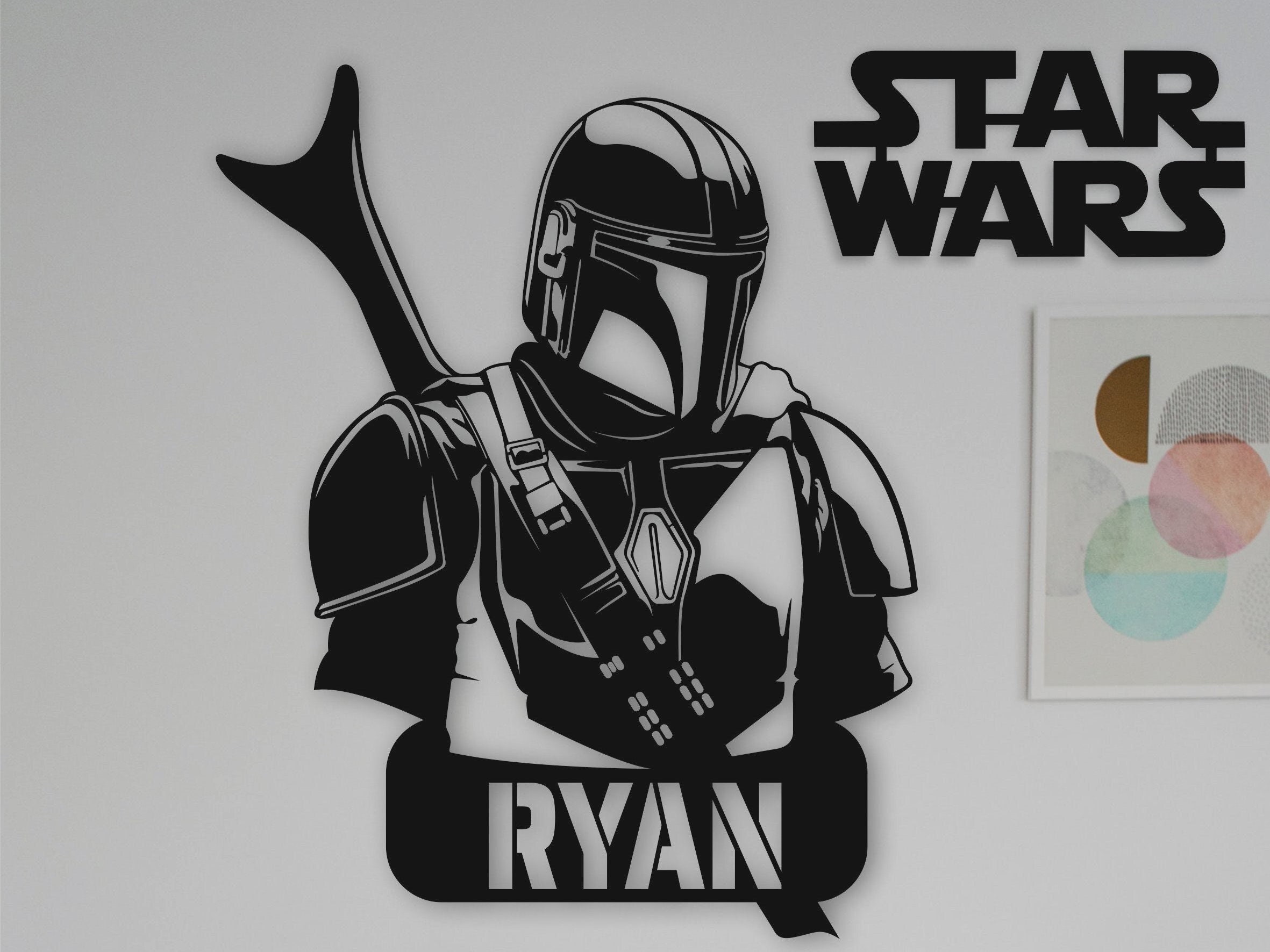 Personalized Mandalorian Wall Decor | Custom Mando | Star Wars Wall art | Name Sign | JEDI Wood Hanging | May the Force be with you | Gifts