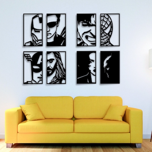 Avengers Wall Art Set Wooden Superhero Logo Wall Hanging Etsy