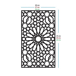 May include: Black and white geometric design with a repeating star pattern. The design is 20 inches wide, 27 inches tall, and 36 inches long.