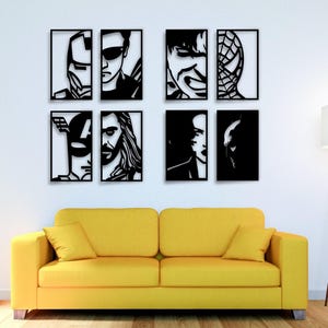 Avengers Wall Art Set of 8, Geometric Wooden Superhero Portraits for Home Decor