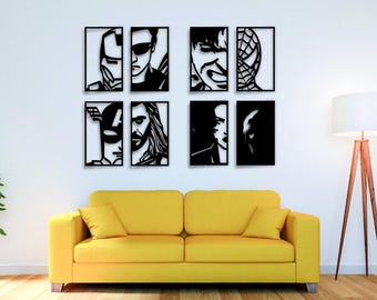 Avengers Wall Art Set von 8, Geometrische Holz Superhelden Porträts für die Inneneinrichtung