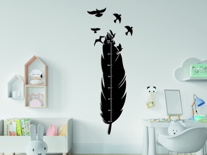 Feather Puzzle Growth Chart for Kids (cm / in / Ft) Wooden Height Chart ...