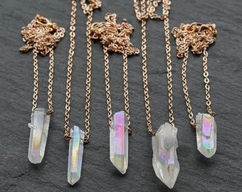 Gift For Her Celestial Jewelry Pink Crystal Bar Necklace Healing Jewelry Crystal Quartz Jewelry Raw Crystal Necklace
