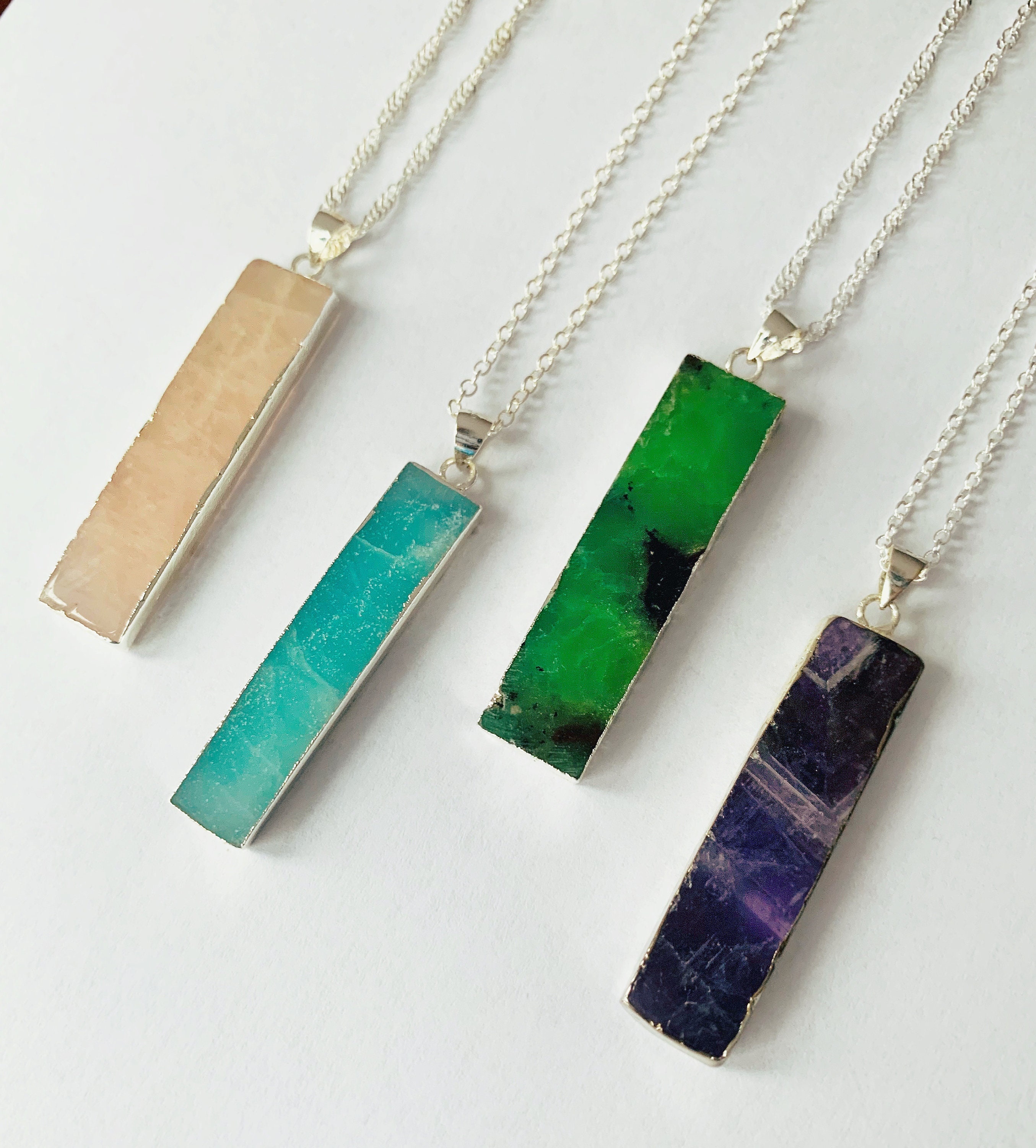 Natural Gemstone Bar Pendant Necklace / Layer Necklace / Etsy