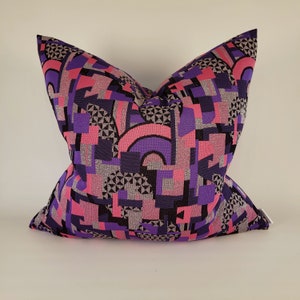 Sparkly Silver, Pink, Purple, Black Geometric Pillow 18"