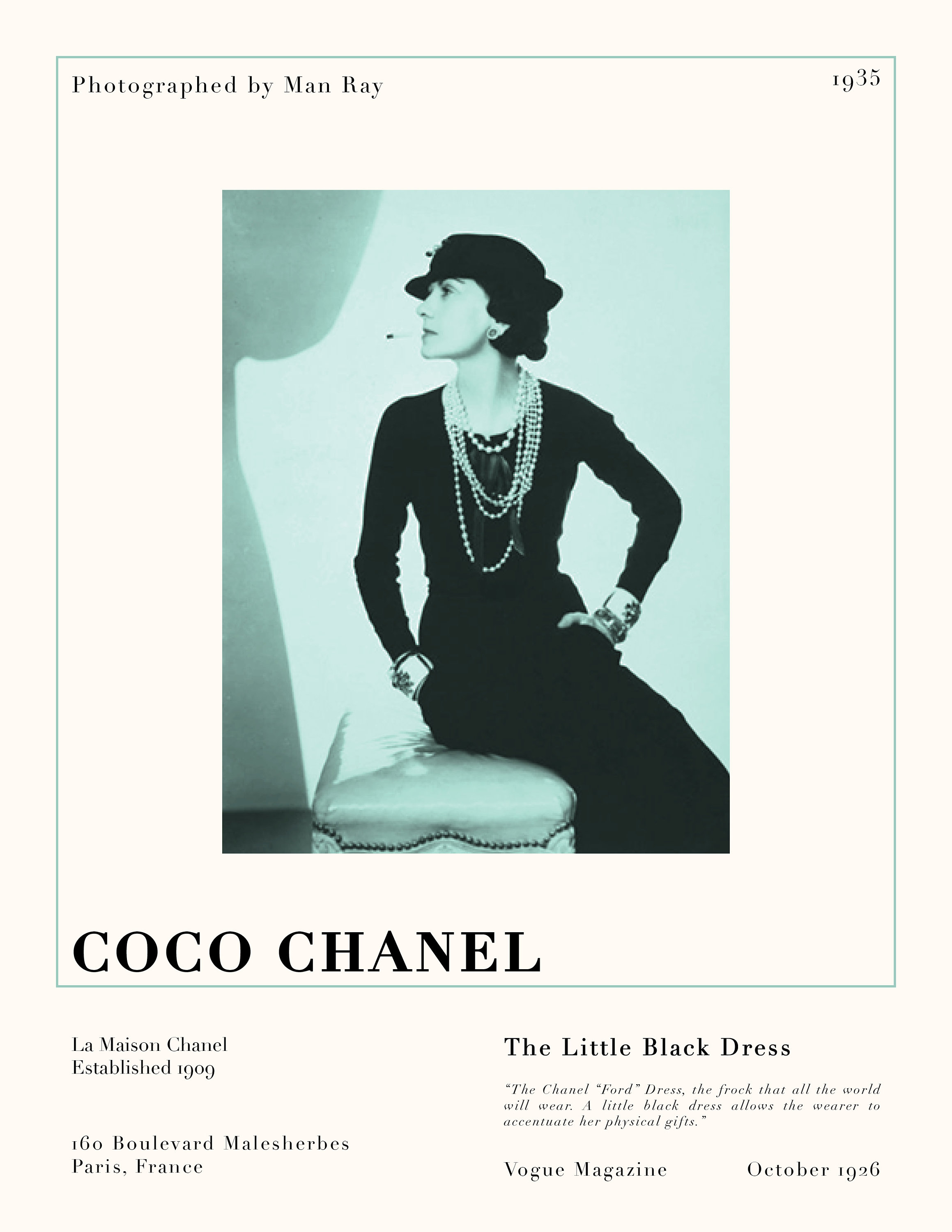 Coco Chanel / Little Black Dress / Vintage Retro Art Print 