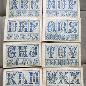 Monogramas vintage em ponto cruz do século XIX de Riga, alfabeto em ponto ABC, padrão digital em ponto cruz, fonte de letras em ponto cruz