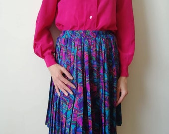 Vintage 1960's early 70's Hot Shocking Pink Pussy bow blouse