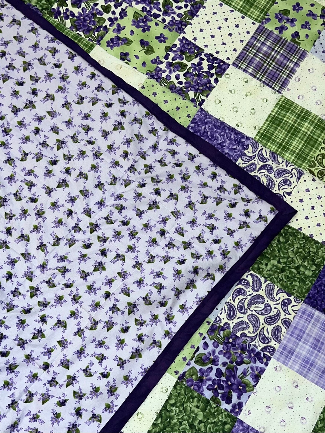Purple Viola Patchwork Quilt Throw Blanket Etsy