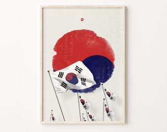 Korean flag, Korean flag printable, Korean flag art, Taegeukgi art, Taegeukgi poster, Taegeukgi printable, Korean Art, Korean art print