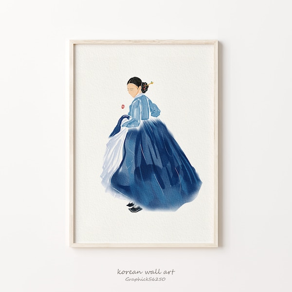 Korean Boho Wall art, Hanbok Art, Boho Korean Art, Korean art print, Boho Asian wall art, Boho Wall Decor, Modern Wall Art, Minimalist Boho