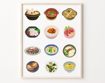 Korean Food Poster, Korean Food Art, Korea Food Wall Art, Korean traditional food, Korean Food Illustrator, Korean art print, Korean culture