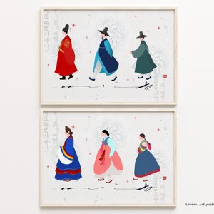 Korean wall art set of 2, Korean Art, Asian Art, Asian art print, Asian art poster, Korean art print, Korean art poster, Korean culture