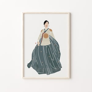 Korean Boho Wall art, Hanbok Art, Boho Korean Art, Korean art print, Boho Asian wall art, Boho Wall Decor, Modern Wall Art, Minimalist Boho