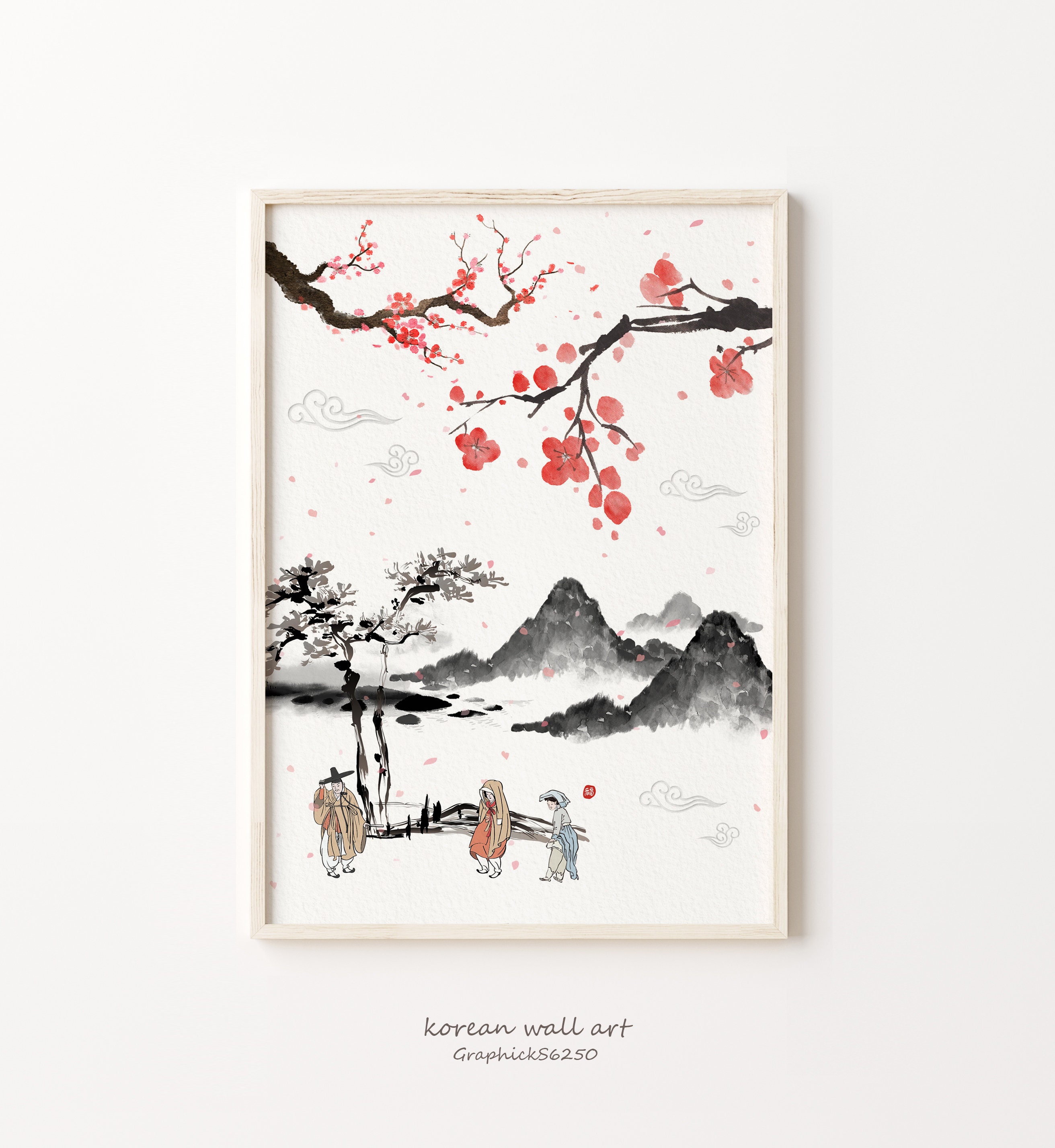 Korean Paintitg Wall Art Oriental Interior Decor Poster Prints Art Print by  Eastbrush Prints
