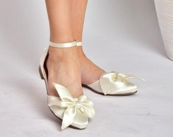 Satin Fabric Bow Women's Ballerinas / Ribbon detailed ballerina/Bridesmaid shoes.