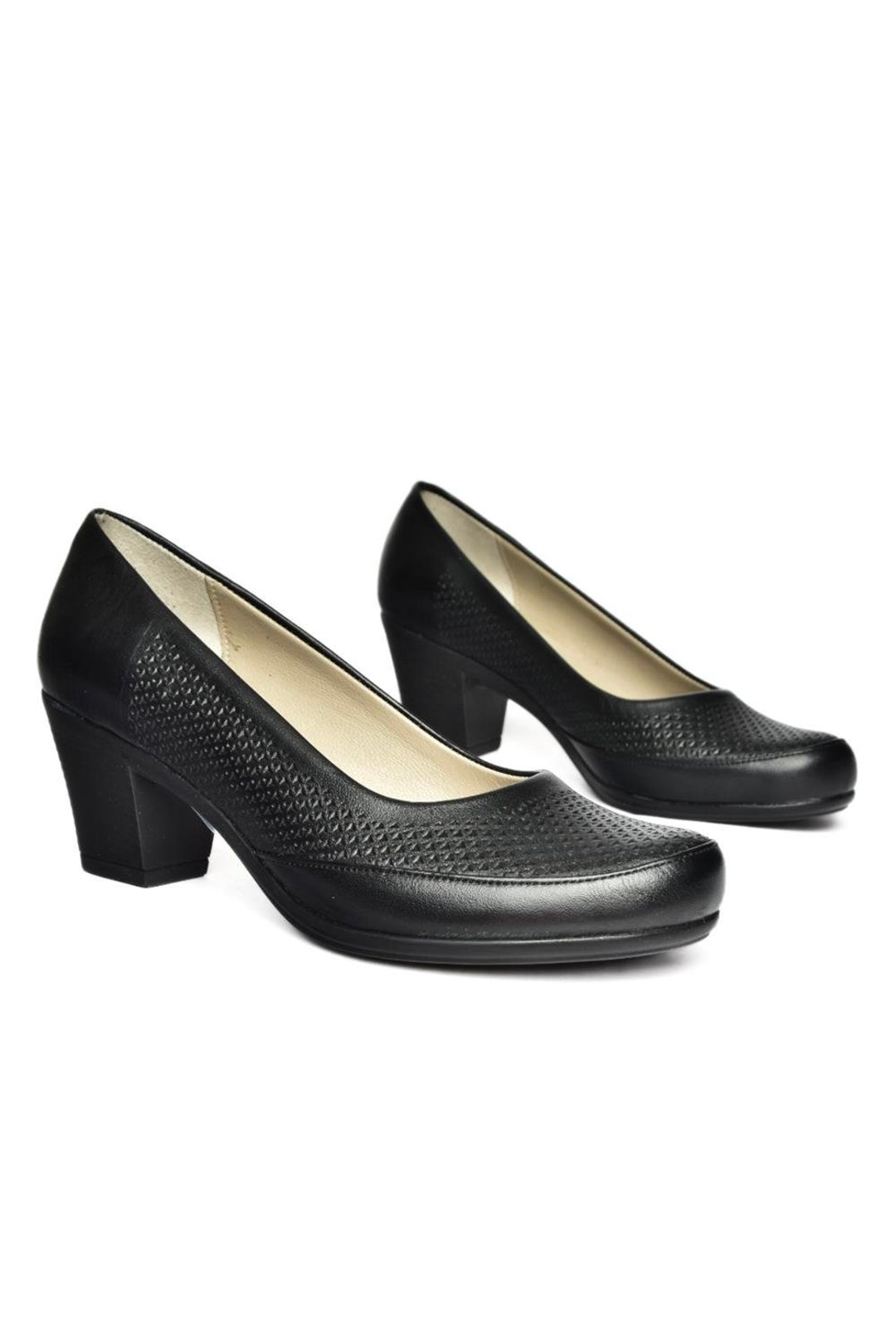 Genuine Leather Thick Heeled Women's Shoes /navy Blue Shoes / Burgundy