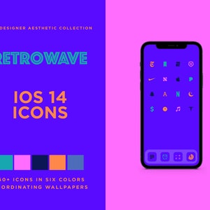 800+ Retrowave Designer Aesthetic iPhone App Icons + 6 Coordinating Backgrounds