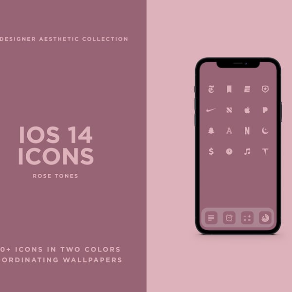 300+ Rose Tones Designer Aesthetic iPhone App Icons + 2 Wallpapers