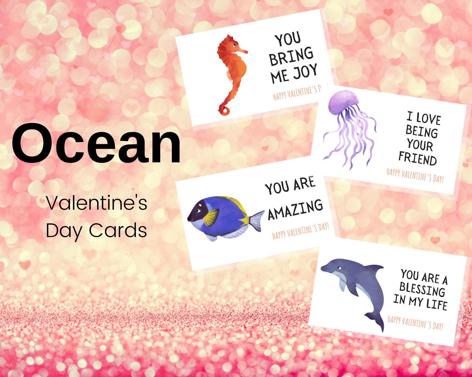 Ocean Valentine's Day Card Seahorse Valentine Card | Etsy