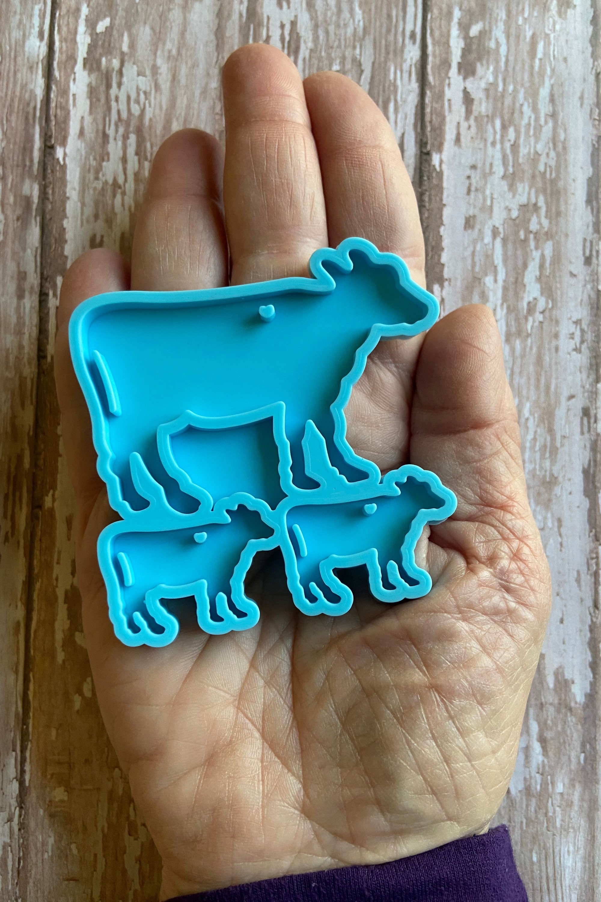 COW CALF FAMILY Keychain Blue Silicone Resin Epoxy Mold Cows Etsy Polska
