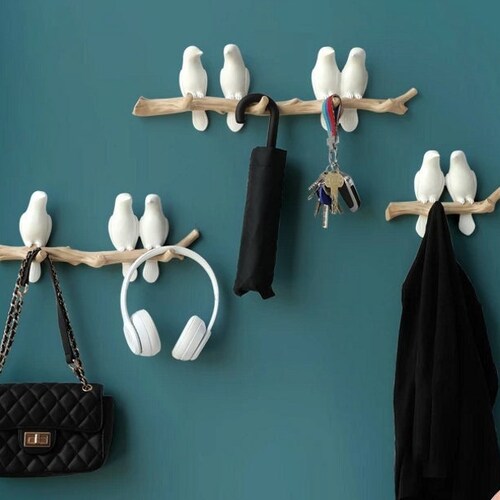 Curated visual reference: Lovely Wall Hook Rack Modern White Birds Coat Hangers Cute Photo Inspiration
