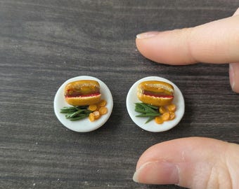 1:12 Scale Miniature Food, Meal Set of 2, Hot Dog, Baked Beans and ...