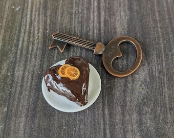 1:12 scale miniature food, chocolate heart cake with orange, dollhouse kitchen accessories