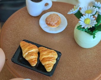 1:12 scale set of 2 miniature croissants, dollhouse kitchen accessories, collectible