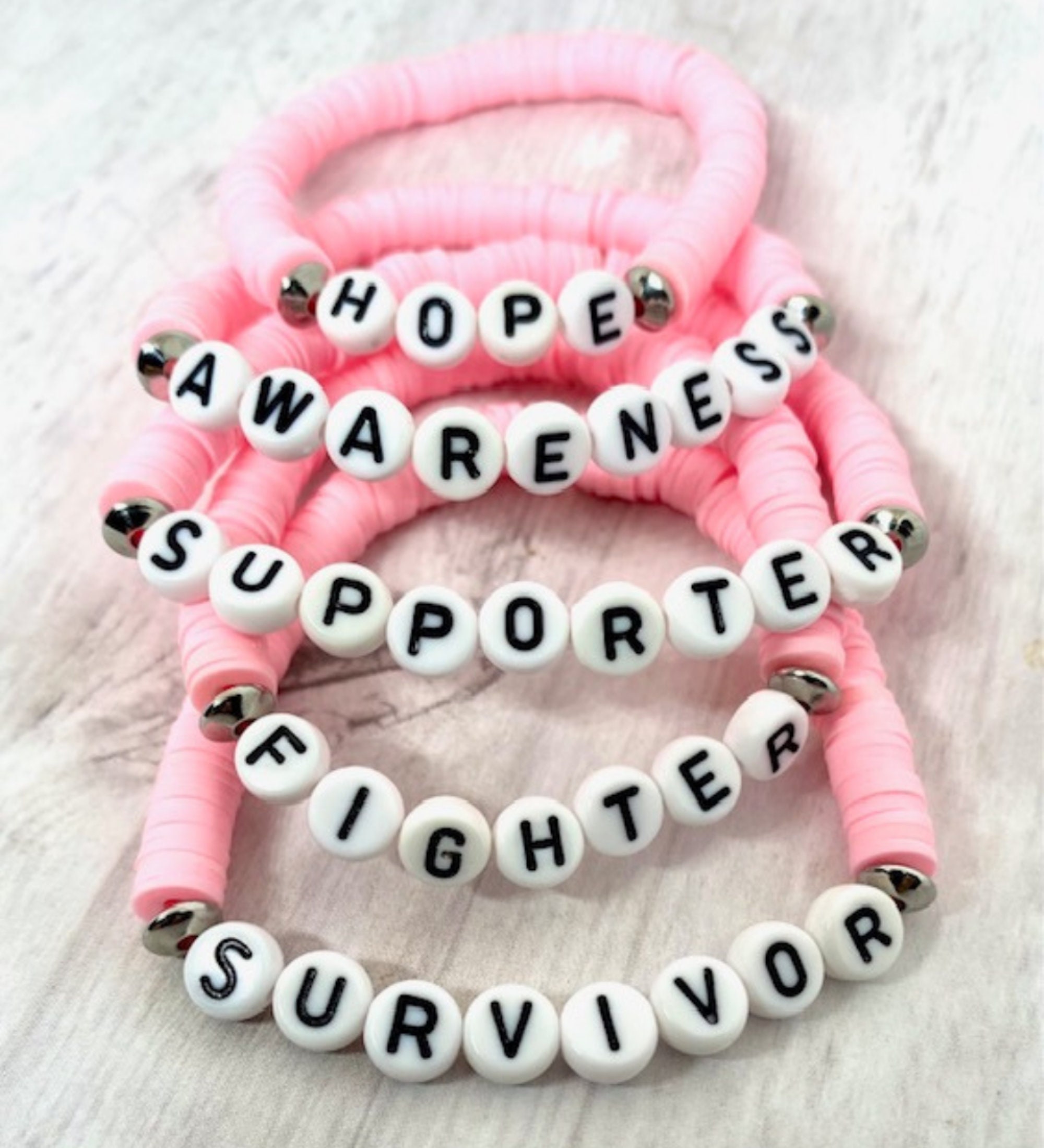 Amazon.com: Cancer Awareness Bracelet DIY Kit by Hidden Hollow Beads, Makes  50 or 65, 8mm or 6mm with Wire and Clasps, Fundraisers, Relay for Life, Pink  Out Day (8mm Pink Beads -