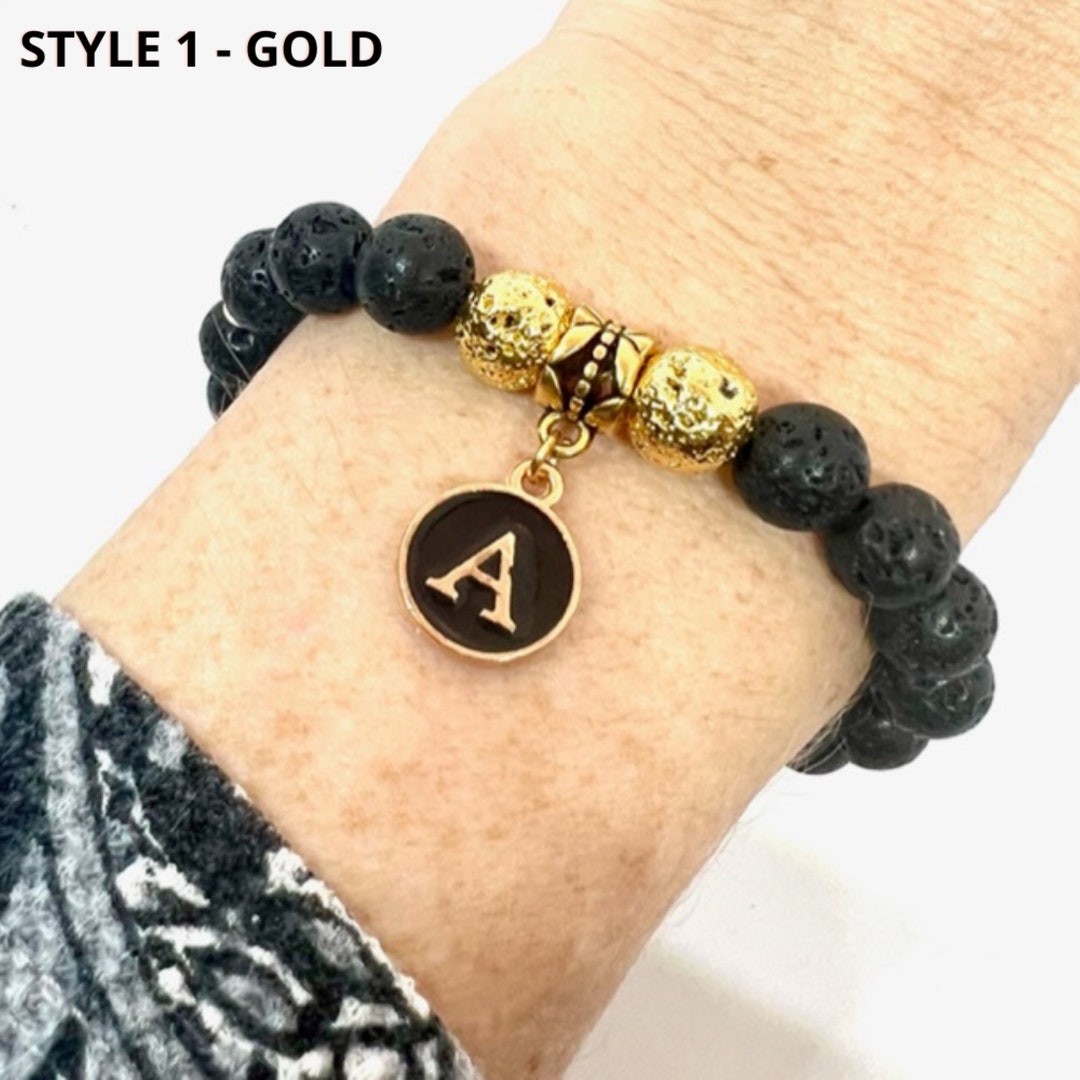 Personalized Beaded Initial Charm Letter Bracelet, Custom Natural Stone