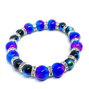 Handmade Pink & Blue Glass Bead Stretch Bracelet