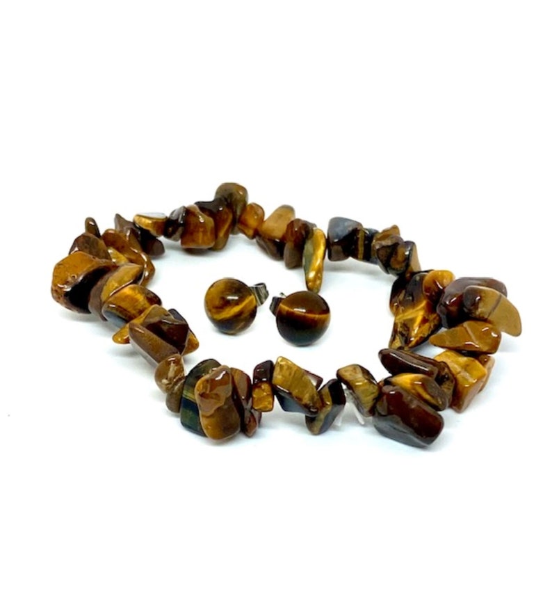 Natural Stone Tigers Eye Studs Natural Tigers Eye Stretch Bracelet and Matching Stud Earrings Tigers Eye Bracelet Gemstone Jewelry