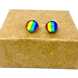 Rainbow Pride Stud Earrings, Pride Month Jewelry, LGBTQ earrings, Gay Pride Round Studs, Love is Love, Love Wins, Rainbow earrings