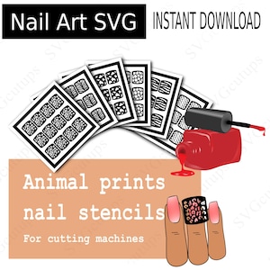 Conjunto SVG de Nail Art, plantillas para uñas con estampado animal, archivo de corte diseñado para Cricut y máquinas similares