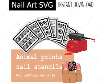 Nail Art SVG set, Animal Print Nail Stencils,  Cut file made for Cricut and similar machines