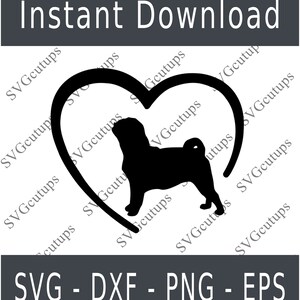 Pug svg, Pug dxf, Pug png, Pug eps, Pug cut file, Pug Silhouette, Dog Svg, Dog Silhouette, Dog lover svg, Cute dog svg