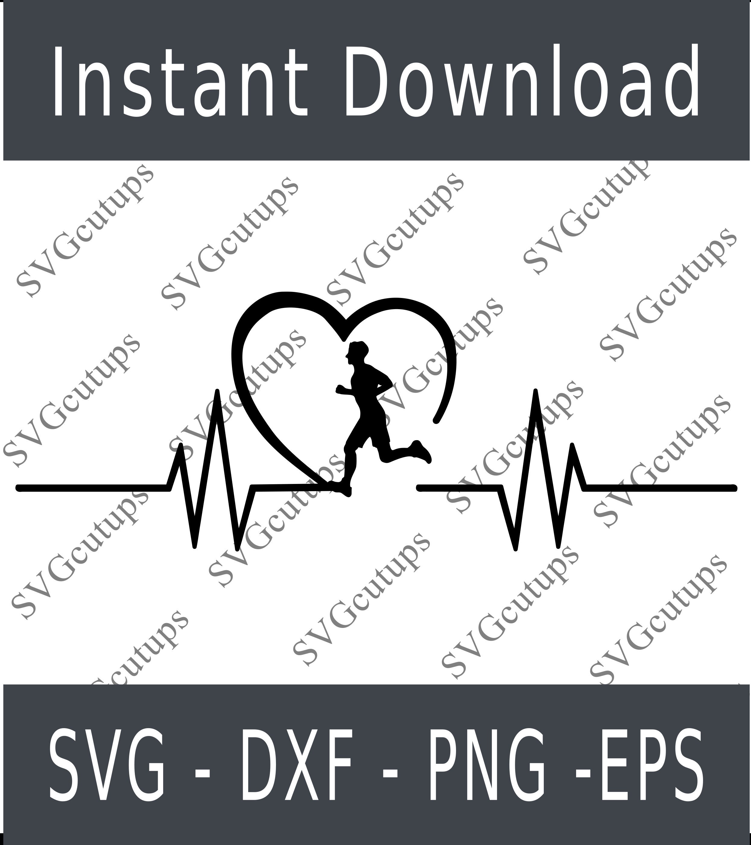 Running heartbeat Svg, Guy Running Svg, Runner Svg, Running Svg, Cut file, Running Dxf,Man Running SVG, Running Ekg