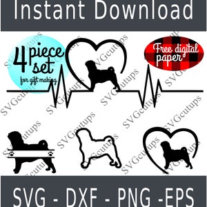 Pug Decal Set, Pug svg, Pug dxf, Pug png, Pug eps, Pug cut file, Pug Silhouette