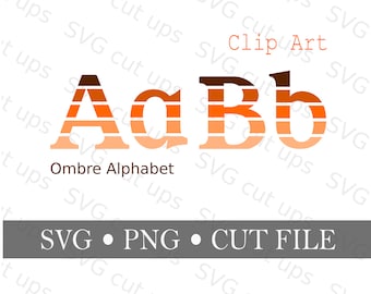 Ombre Alphabet, SVG and PNG files, Includes Capital and Lower Case Letters, Clip art