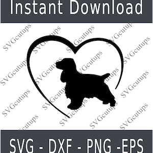 Könnte beinhalten: Schwarze Silhouette eines Cocker Spaniels in einem Herz. Das Bild ist für einen digitalen Download einer Vektorgrafik.