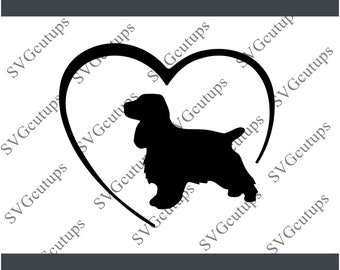 Cocker Spaniel Svg, Cocker Spaniel Cut File, Cocker Spaniel Eps, Cocker Spaniel Dxf, Silhouette, Cocker Spaniel heart